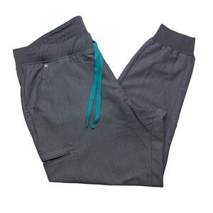 Figs Charcoal Joggers with‎ Teal Drawstrings
